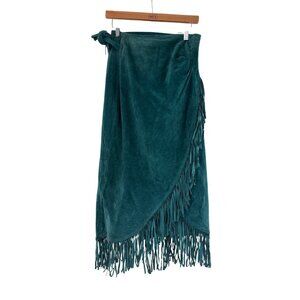 Springwest Suede Fringe Wrap Skirt Small Genuine Leather Teal